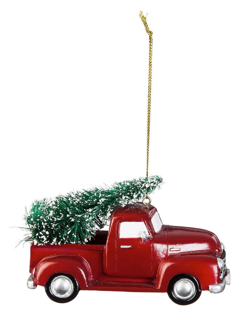 Red Polystone Truck and Station Wagon Ornament, 2 ASST,3otr096