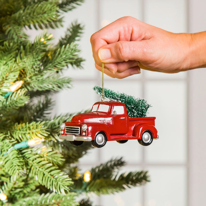 Red Polystone Truck and Station Wagon Ornament, 2 ASST,3otr096