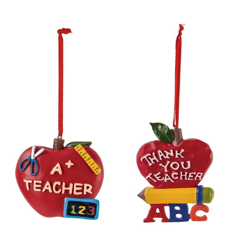 Polyresin Teacher Ornament, 2 Asst: A+ Teacher/Thank You Teacher,3otr133