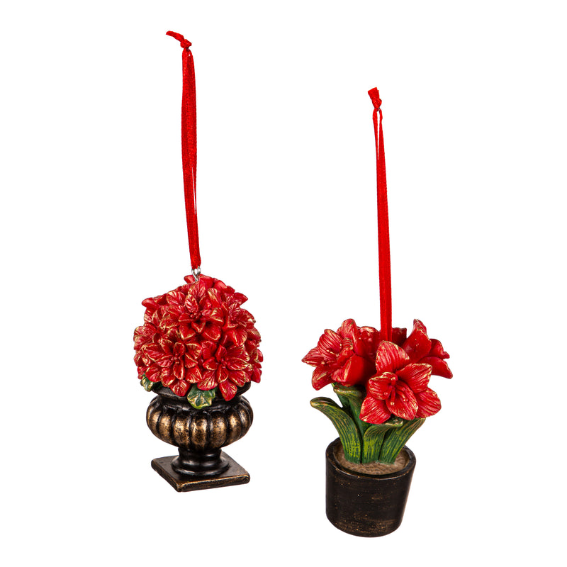 Resin Poinsettia in Planter Ornament,3otr215