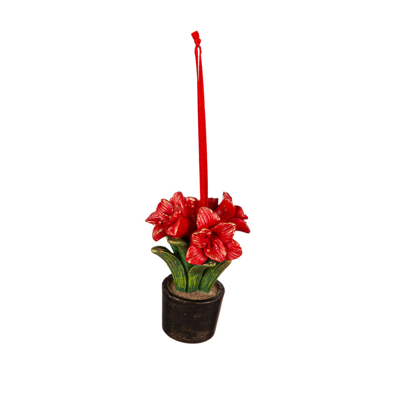 Resin Poinsettia in Planter Ornament,3otr215