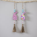12" Wood Bunny Shaped Hanging Décor, 2 Asst