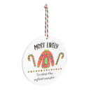 Traditional Santa Ornament Christmas Most Likely To... Round Wood with Wood Display