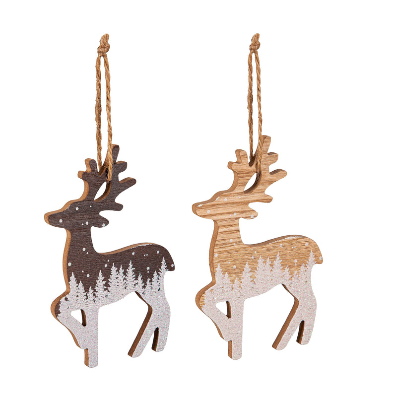 6.25" Wood Deer with Winter Scene Ornament,3otw419