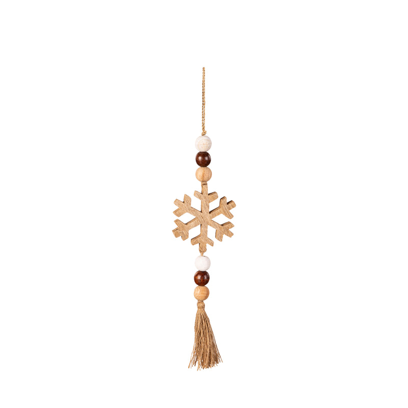 14" Wood Snowflake with Beads and Tassel Ornament,3otw425