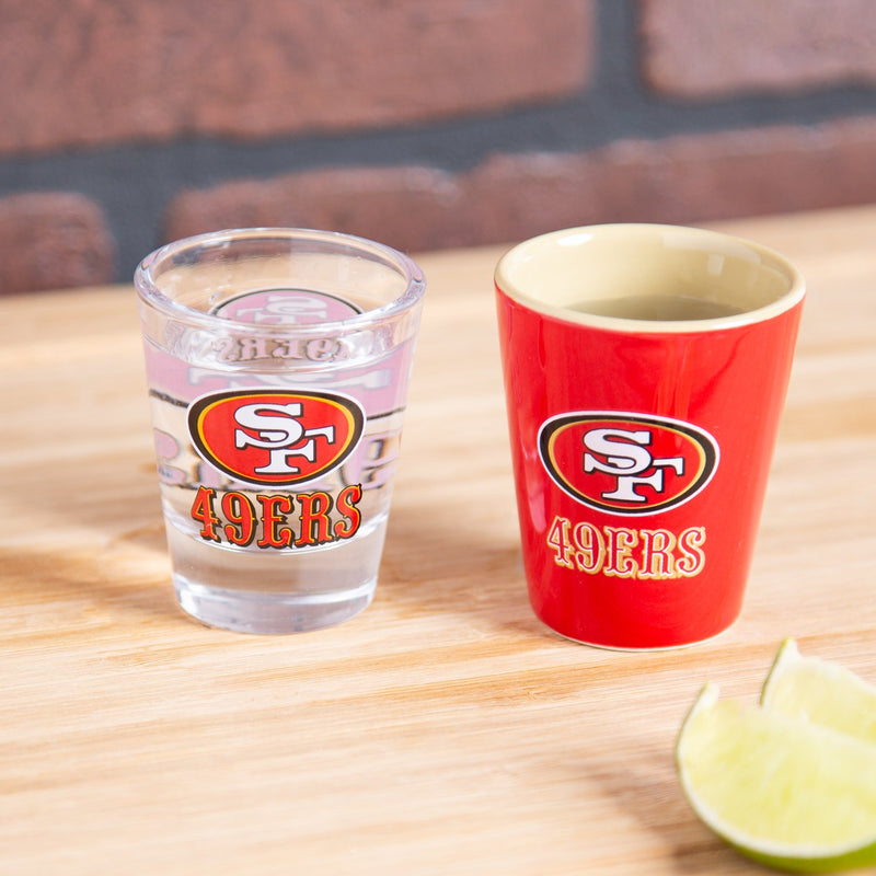 4-Piece Ceramic and Glass 2oz. Cup Set, San Francisco 49ers,3sg3826cgs