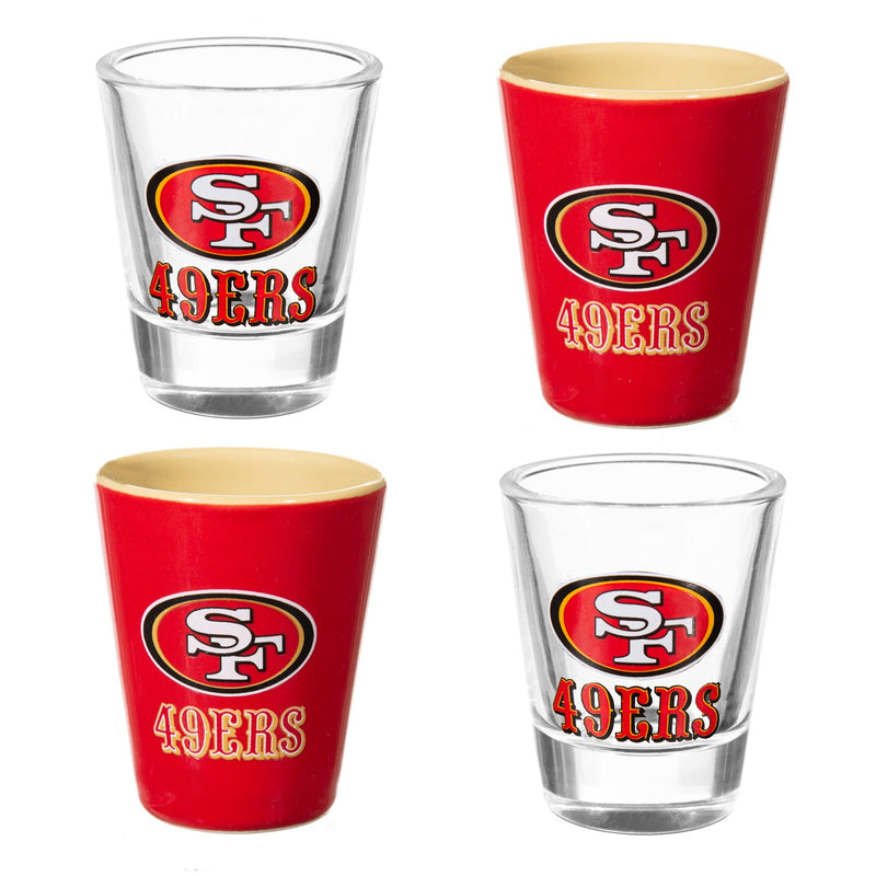 4-Piece Ceramic and Glass 2oz. Cup Set, San Francisco 49ers,3sg3826cgs