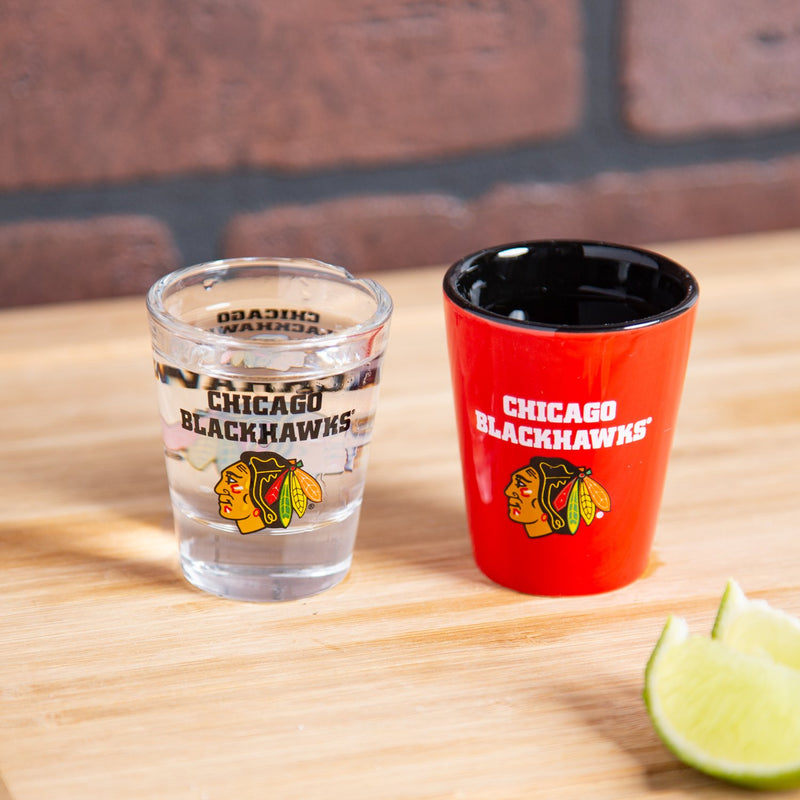 4-Piece Ceramic and Glass 2oz. Cup Set, Chicago Blackhawks,3sg4355cgs