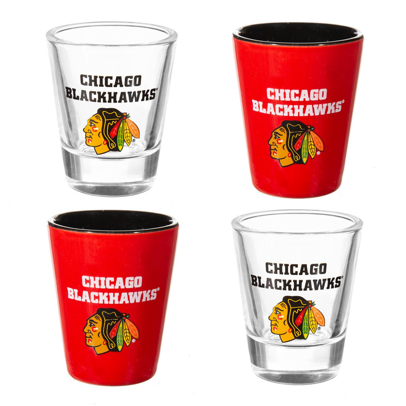 4-Piece Ceramic and Glass 2oz. Cup Set, Chicago Blackhawks,3sg4355cgs