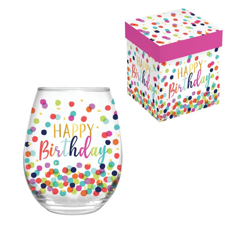 17 OZ Stemless Glass w/Box, Happy Birthday,3sl2344