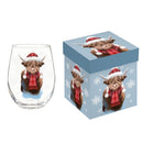 Holly Homestead Wine Glass Stemless Glass, Highland Cow, 17oz, Gift Box