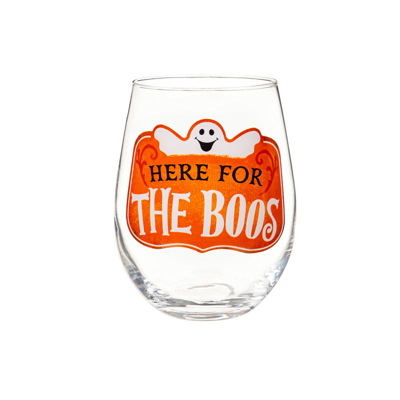 17oz Stemless Glass w/ Gift Box, Here For The Boos,3sl621