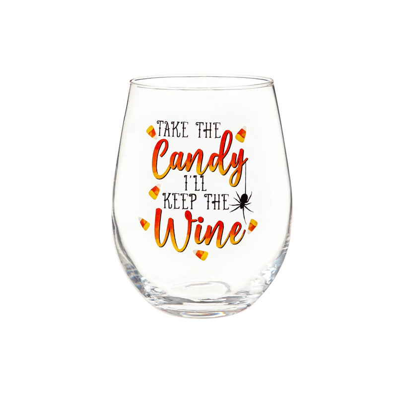 17oz Stemless Glass w/ Spider Cup Holder and Gift Box, Keep the Candy I'll Take the Wine,3sl623