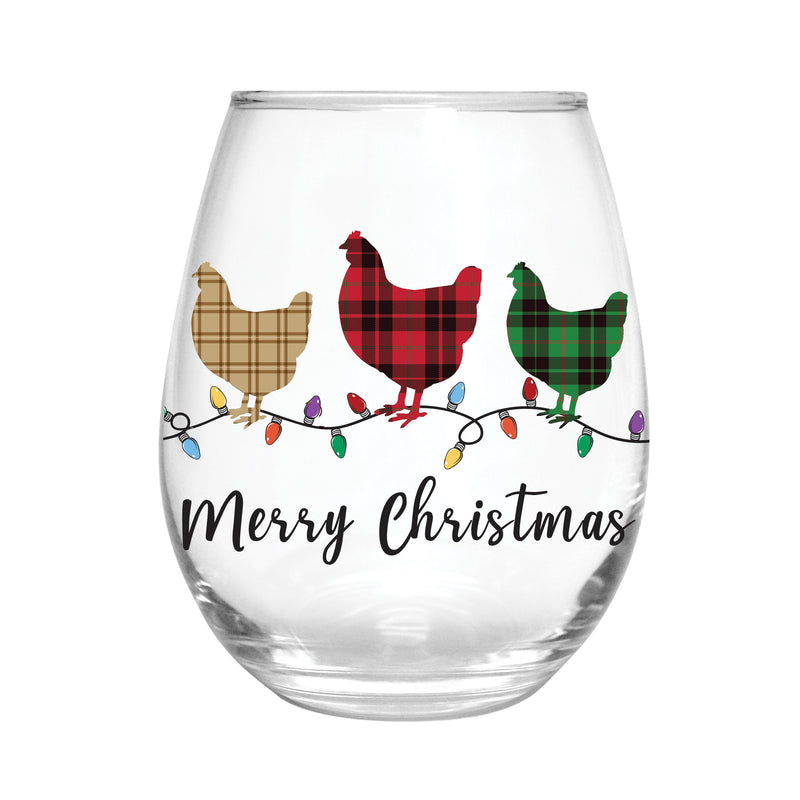 17oz Stemless Glass w/ Gift Box, Merry Christmas Chickens,3sl627