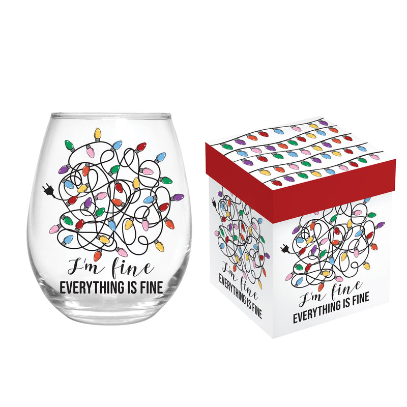 17oz Stemless Glass w/ Gift Box, Everything Is Fine String Lights,3sl628