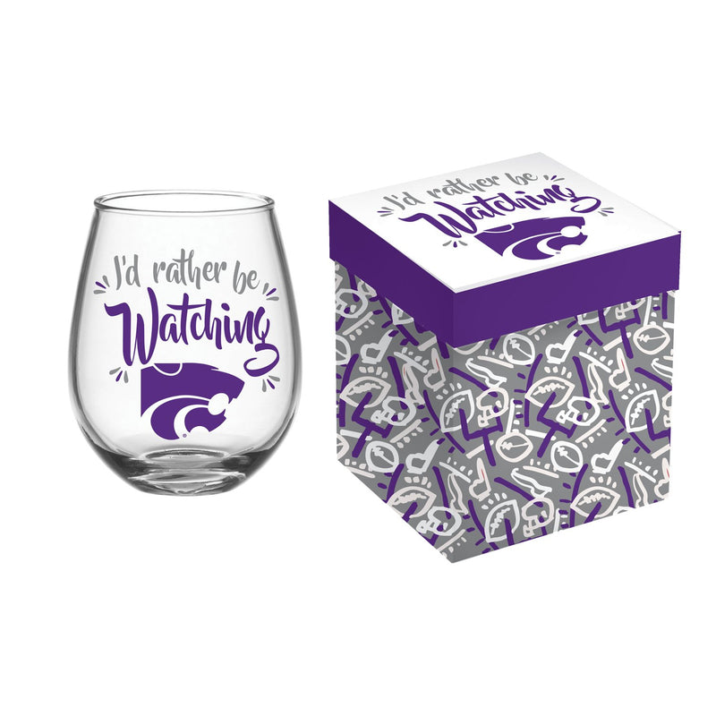 Evergreen Home Accents,Kansas State University, 17oz Boxed Stemless Glass,3.75x3.75x5 Inches