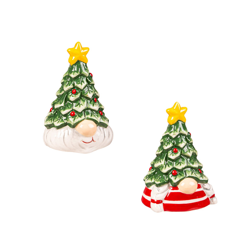 Ceramic Salt and Pepper Set, Christmas Tree Gnome,3spc095