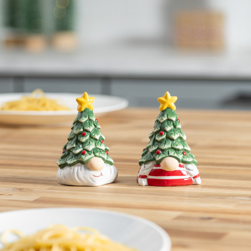 Ceramic Salt and Pepper Set, Christmas Tree Gnome,3spc095