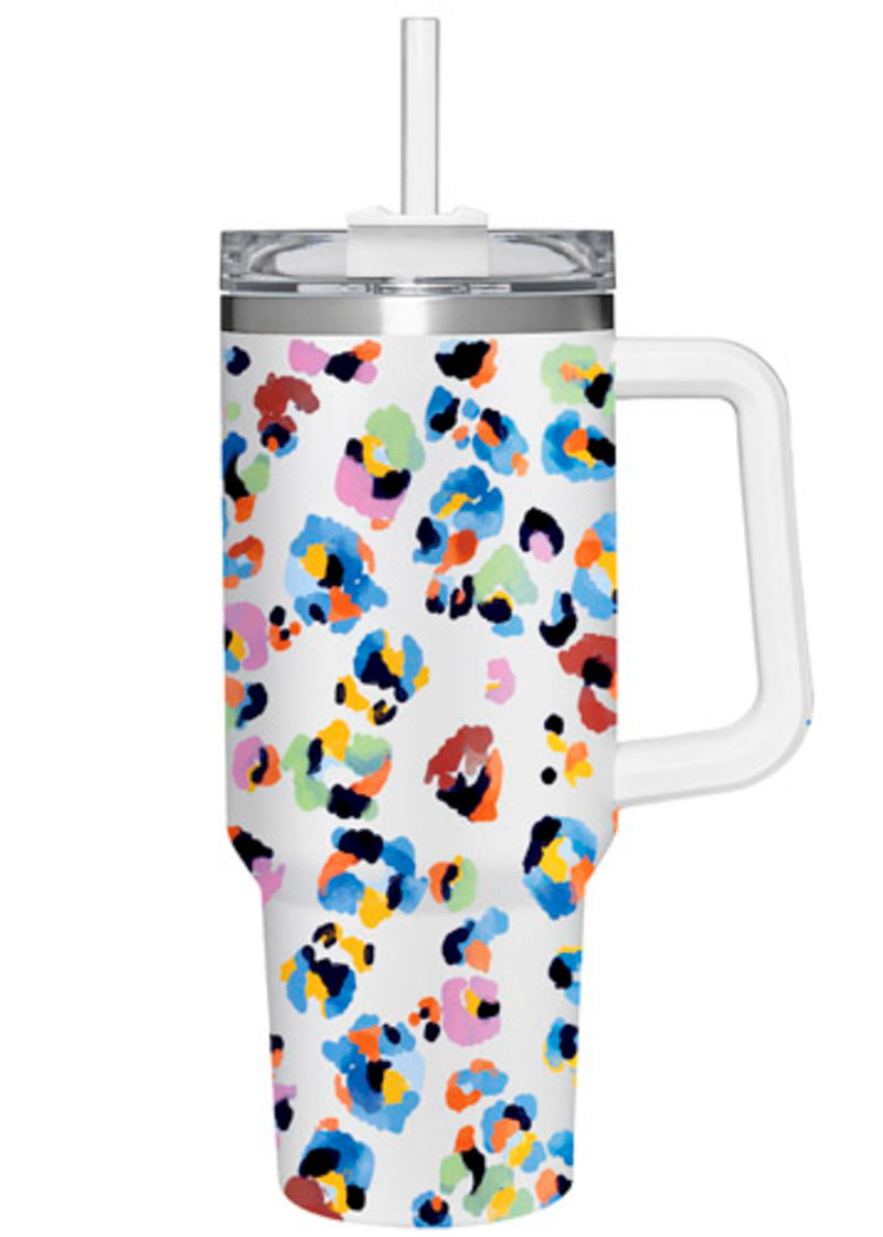 40oz Stainless Steel Canyon Cup w/ Straw, Rainbow Leopard,3sshd010