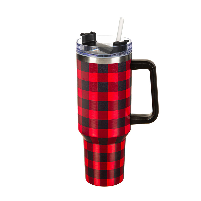 40oz Stainless Steel Canyon Cup w/ Straw, Red Buffalo Check,3sshd019