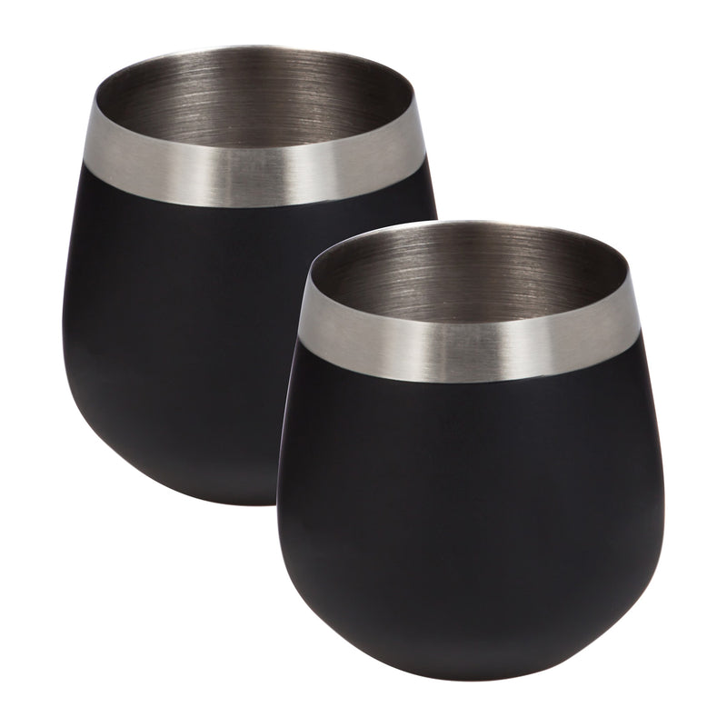 Refresh Stainless Steel Stemless Wine Tumbler, 18 OZ, Set of 2, Black,3sw006