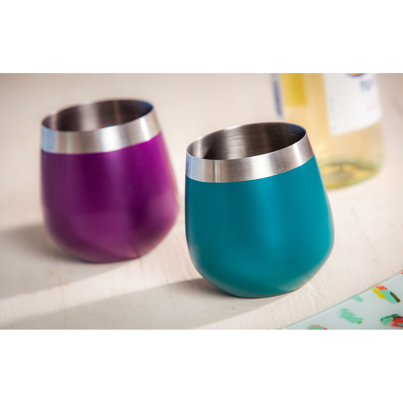 Refresh Stainless Steel Stemless Wine Tumbler, 18 OZ, Set of 2, Teal,3sw007