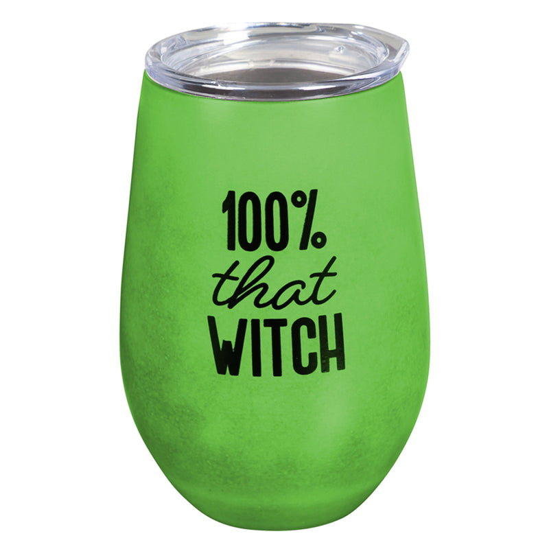 Double Wall Stainless Steel Stemless Wine Tumbler, 12 OZ, Glow-In-The-Dark, 100% That Witch,3swgd003