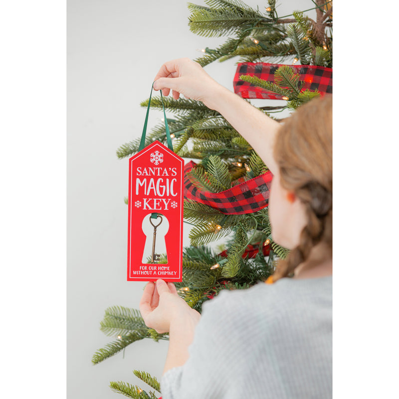 Evergreen Holiday Decorations,Santa's Magic Key" Wood Door Hanger,3.5x0.28x9 Inches