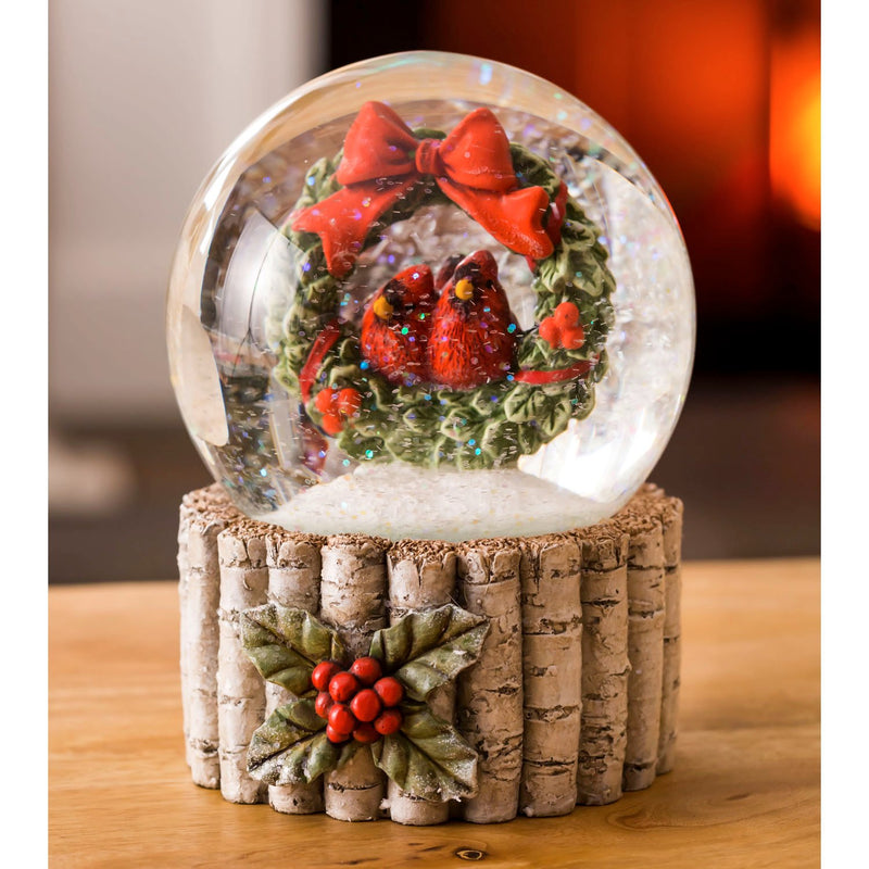 Polystone Cardinal and Wreath Water Globe,3wgl170