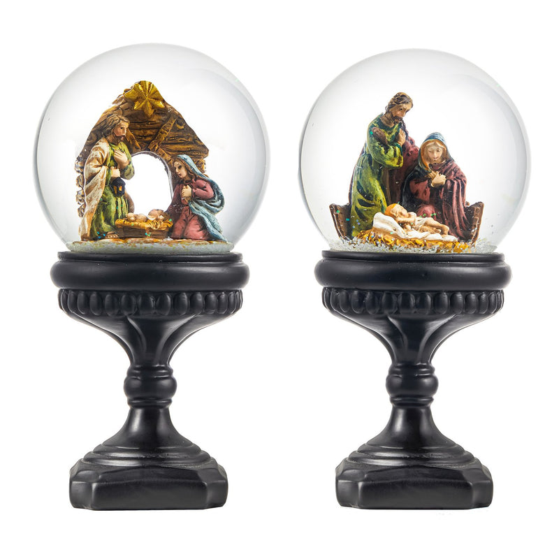 Resin Nativity Water Globe on Pedestal, 2 Asst,3wgl204