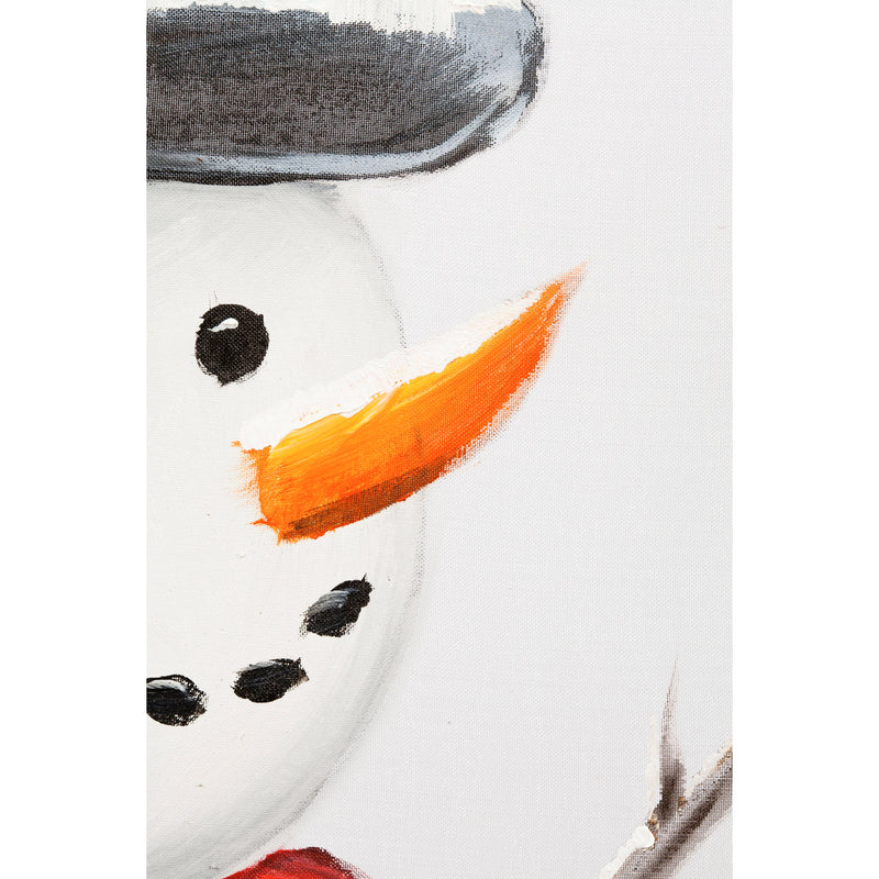 Snowman with Cardinal Hand Painted Screen Wood Frame Wall Décor, 16"W x 20"H,3wp825