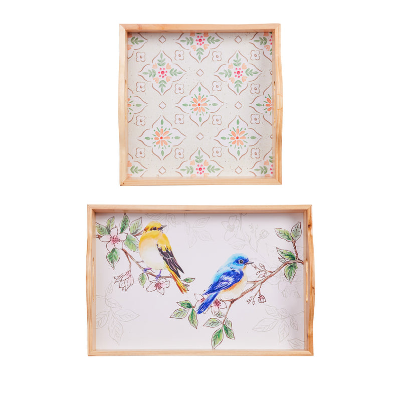 Nested Wood Serving Tray Set, Birds in Blooms,3wtn9863