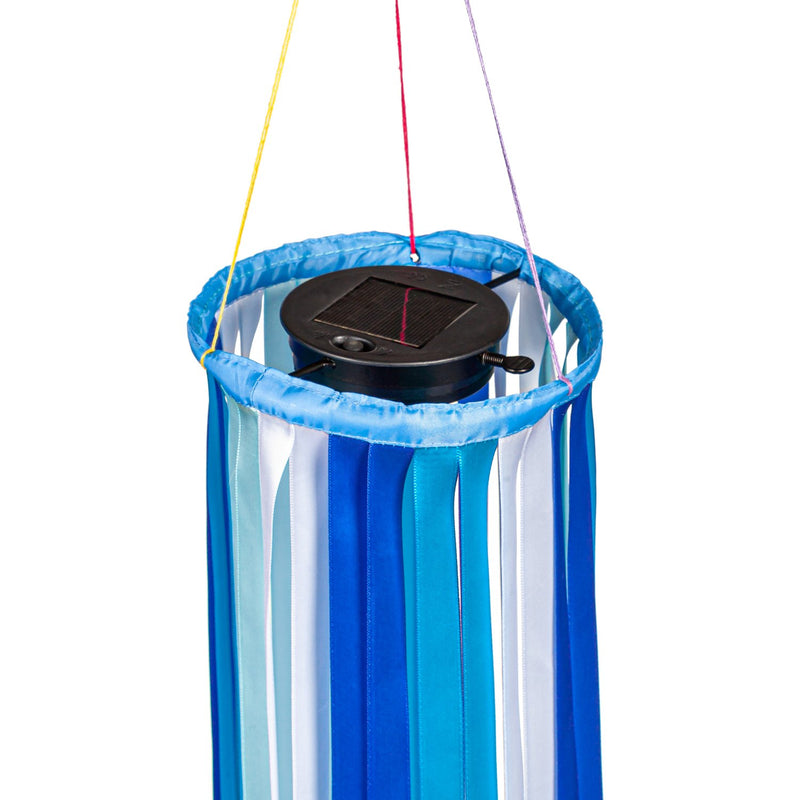 Evergreen Wind,Shades of Blues Ribbon Solar Powered Windsock,6x6x47 Inches