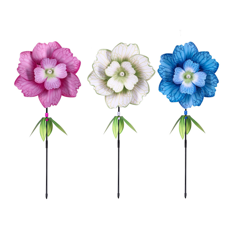 Evergreen Wind,Embellished Hydrangea Pinwheel Spinner, 3 Asst: Pink/Blue/White,3.9x10x31.5 Inches
