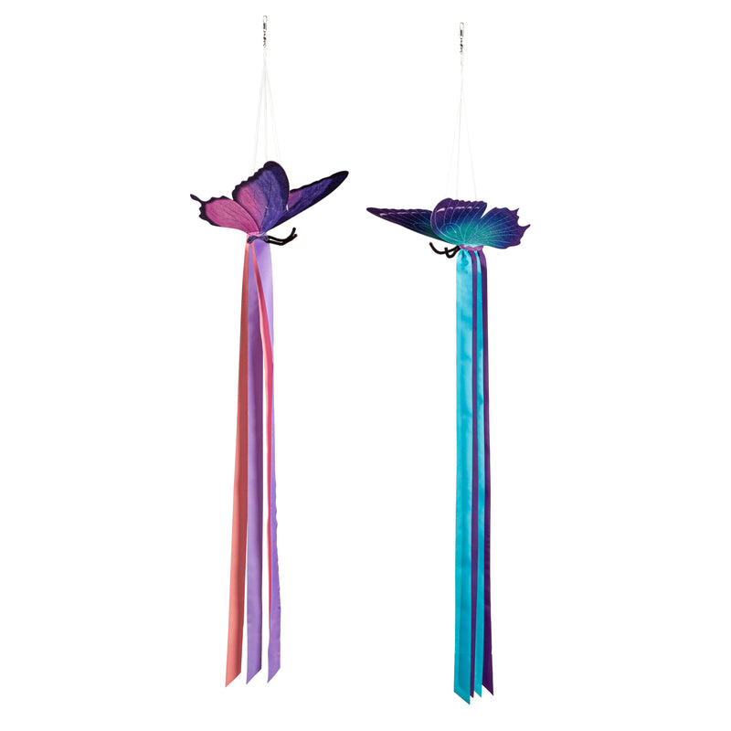 3D Fabric Butterfly Wind Spinner, 2 Asst: Purple/Blue,45592