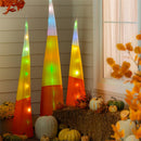 Halloween Candy Cane Fabric Cone 3D Garden Stake with Color Changing Lights, Set of 3