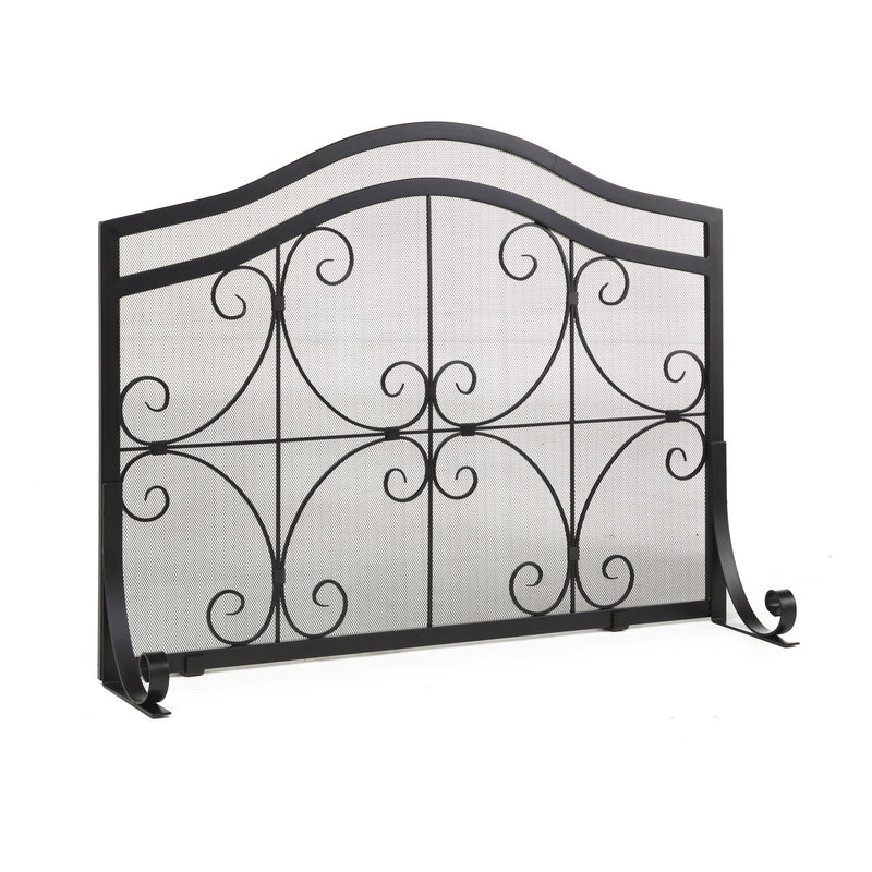 Large Crest Flat Guard Fireplace Screen - Black,47m2466