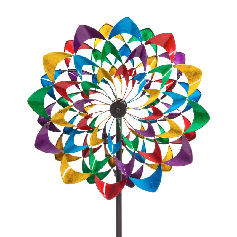 84"H Wind Powered Lighted Wind Spinner, Multicolor Flower,47m3026