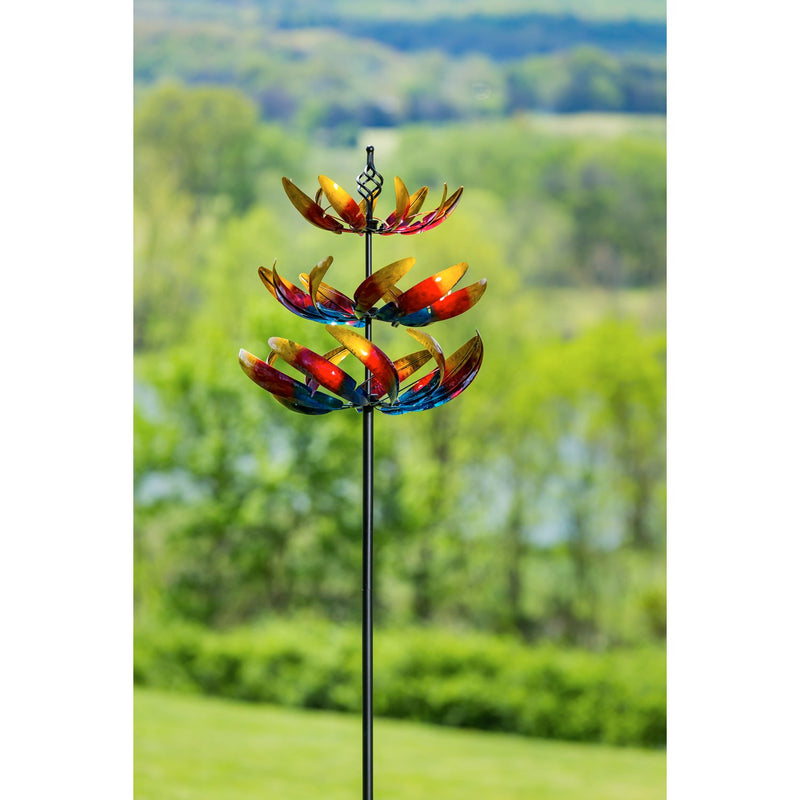 84"H 3 Tier Wind Spinner, Primary Color Ombre Waves in Motion,47m3029