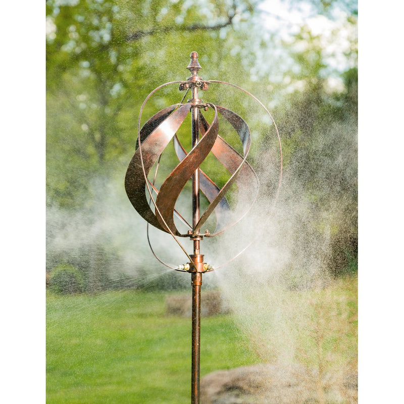 Evergreen Wind,85.5"H Misting Wind Spinner, Copper Sphere,17.5x17.5x85.5 Inches