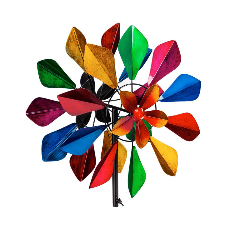 Evergreen Wind,Wind Spinner Topper, Folded Colorful Petals,7.75x14x15.75 Inches