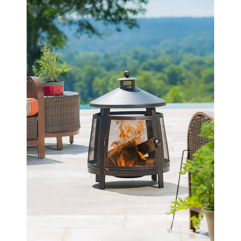 Evergreen Accessory,Tall firepit with chimney,22x22x31 Inches