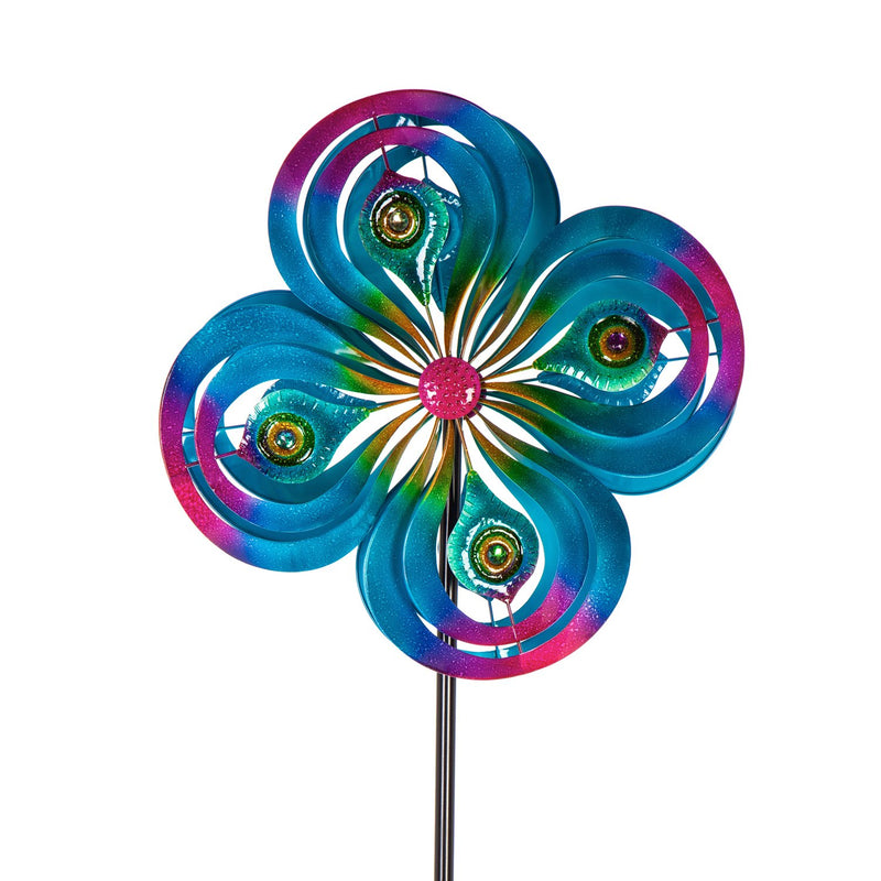 Evergreen Wind,75"H Wind Spinner, Peacock Spirals,24x9.65x75 Inches