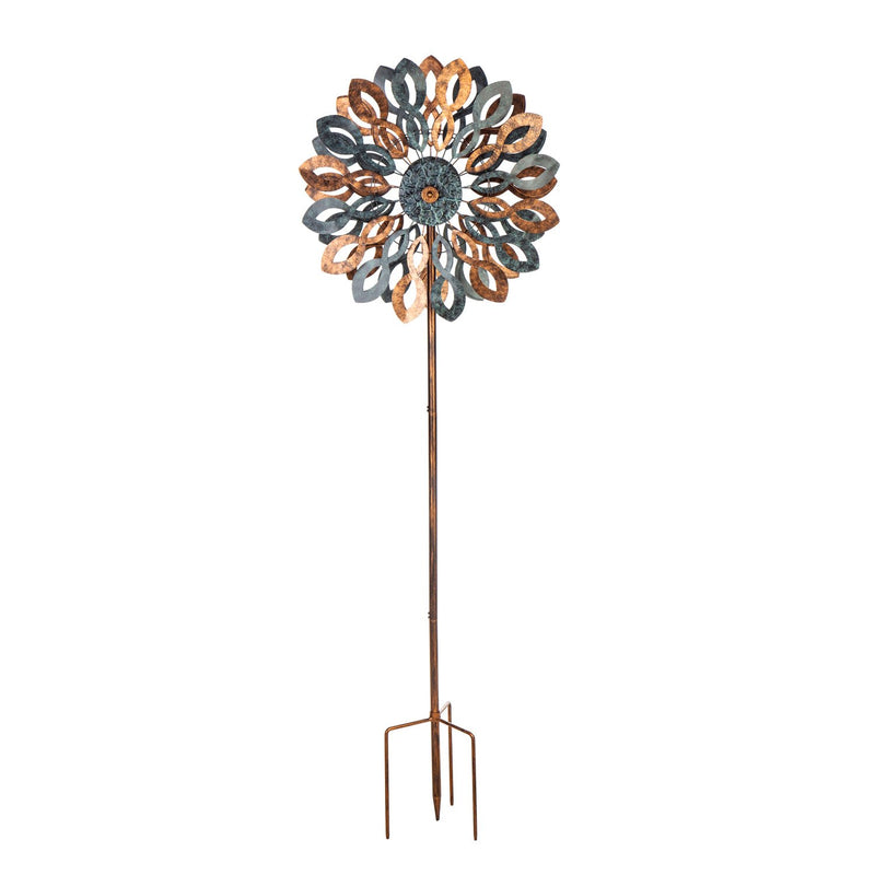 Evergreen Wind,Wind Spinner, copper and verdigris petals,24x10.25x75 Inches