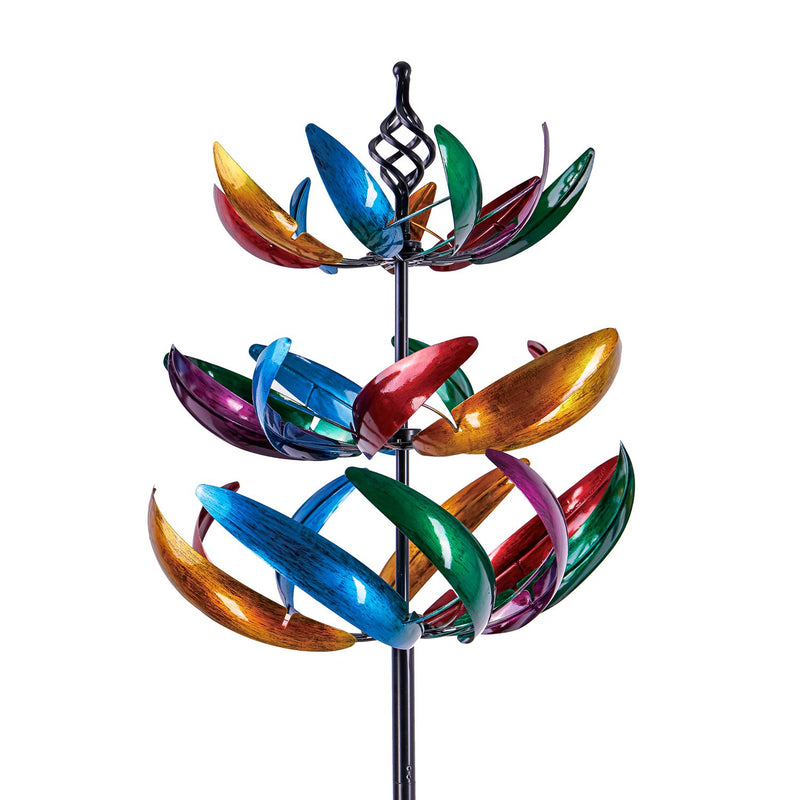 Evergreen Wind,84"H Three Tiered Wind Spinner, Multi-Colored,19x19x84 Inches