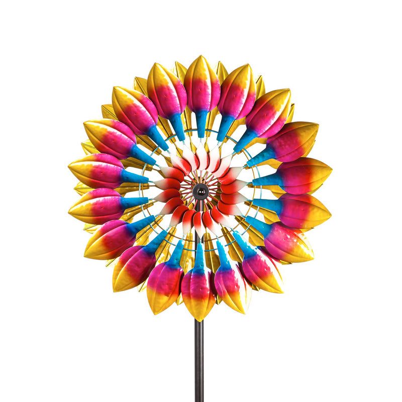 Evergreen Wind,75"H Wind Spinner, Magenta Tulip Petals,24x10.25x75 Inches