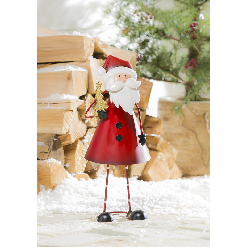 18"H Metal Santa with Glitter Christmas Tree Garden Statuary,47m4230