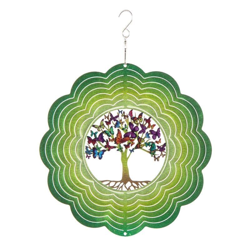 10" 3D Optical Illusion Hanging Metal Spinner, Tree of Life,47m4279