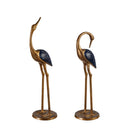 Midnight Blue and Golden Metal Cranes Statuary, Set of 2