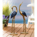 Midnight Blue and Golden Metal Cranes Statuary, Set of 2